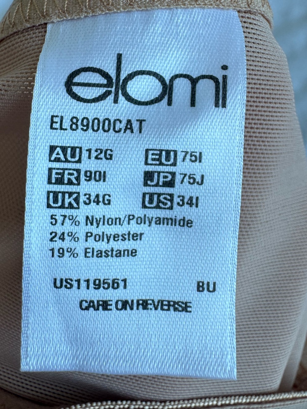 ELOMI Matilda Side Support Plunge Bra Nude Praline 34G convertible J hook sheer - Picture 6 of 7